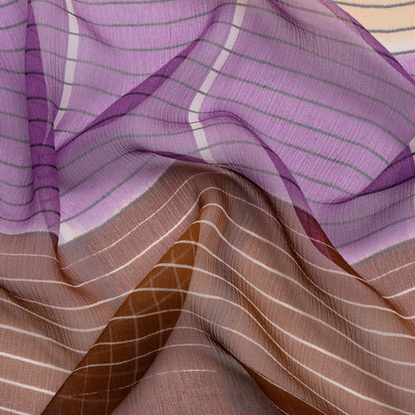 Brown, Beige and Purple Stripes and Rectangles Crinkled Chiffon Panel