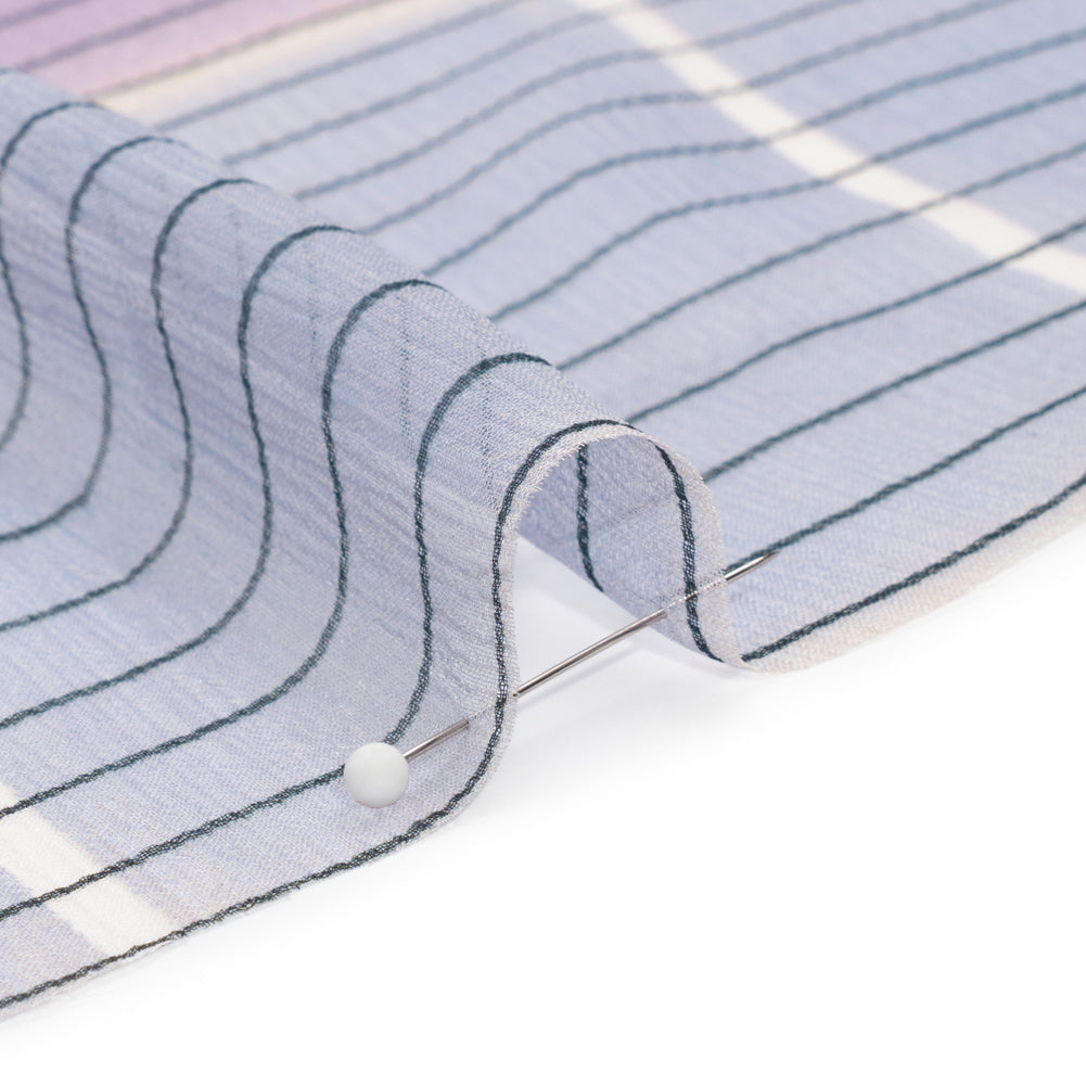 Teal, Lavender and Burgundy Stripes and Rectangles Crinkled Chiffon Panel