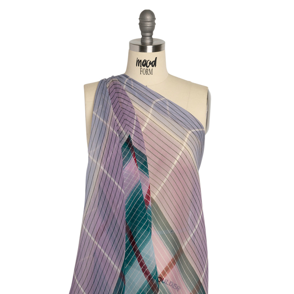 Teal, Lavender and Burgundy Stripes and Rectangles Crinkled Chiffon Panel