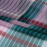 Teal, Lavender and Burgundy Stripes and Rectangles Crinkled Chiffon Panel