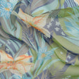 Blue, Green and Orange Tropical Flora Silk Chiffon