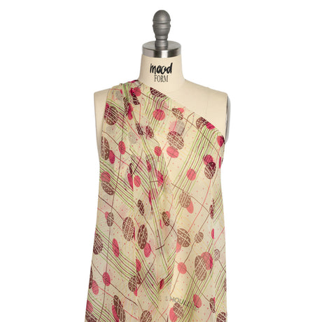 Pale Yellow, Berry Red and Brown Baked Goods Grid Silk Chiffon