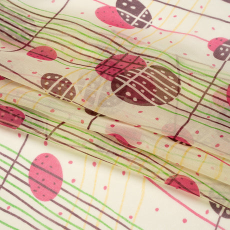 Pale Yellow, Berry Red and Brown Baked Goods Grid Silk Chiffon