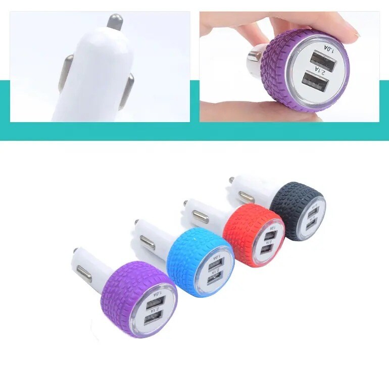 Tire Car Charger | Max Output 2.1A (2 USB) Car Charger | Amp Up Your Drive with Instant Power | MINA® - Purple