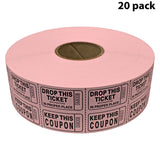 Double Roll Raffle Tickets – Coupon Tickets (2000/Roll) – Available in 8 Colors: Red, Blue, Green, Yellow, Orange, Purple, Pink & White