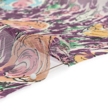 Plum, Beige and Sky Blue Garden Frolick Crinkled Silk Chiffon