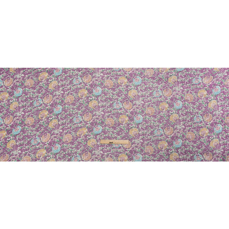Plum, Beige and Sky Blue Garden Frolick Crinkled Silk Chiffon