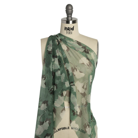 Floral Shadows Silk Tulle - Green, White and Black