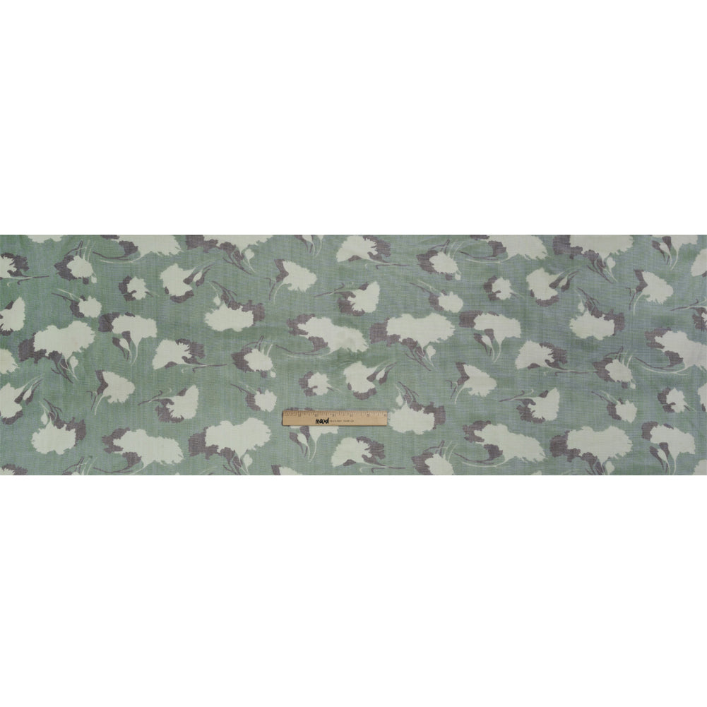 Floral Shadows Silk Tulle - Green, White and Black