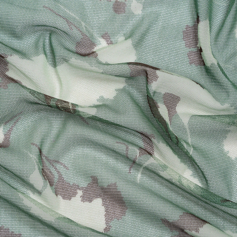 Floral Shadows Silk Tulle - Green, White and Black