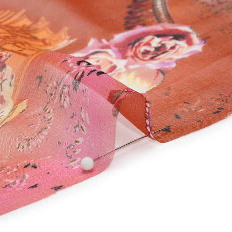 Pink, Orange and Green Vivid Traditions Silk Chiffon