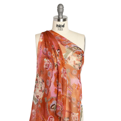Pink, Orange and Green Vivid Traditions Silk Chiffon