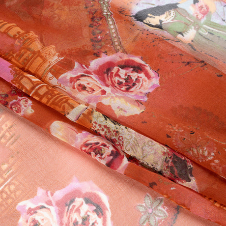 Pink, Orange and Green Vivid Traditions Silk Chiffon