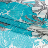 Turquoise, Black and White Tropical Floral Crinkled Silk Chiffon