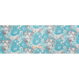 Turquoise, Black and White Tropical Floral Crinkled Silk Chiffon