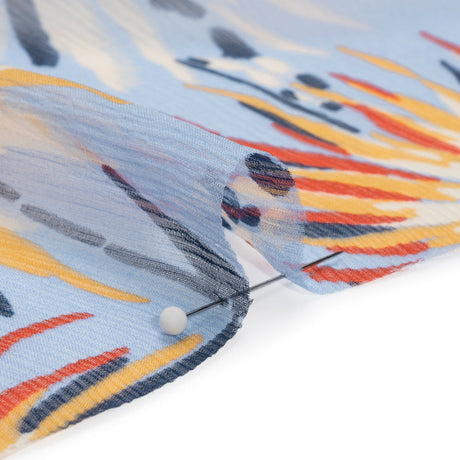 Blue, Red and Mustard Dreamy Daisies Crinkled Silk Chiffon