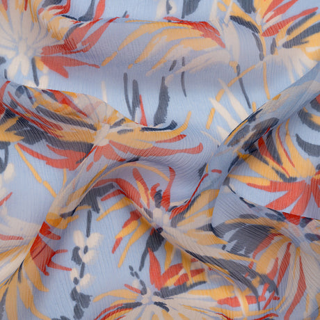 Blue, Red and Mustard Dreamy Daisies Crinkled Silk Chiffon