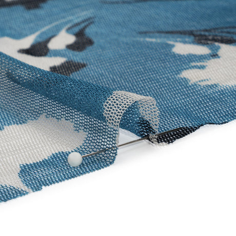 Floral Shadows Silk Tulle - Blue, White and Black