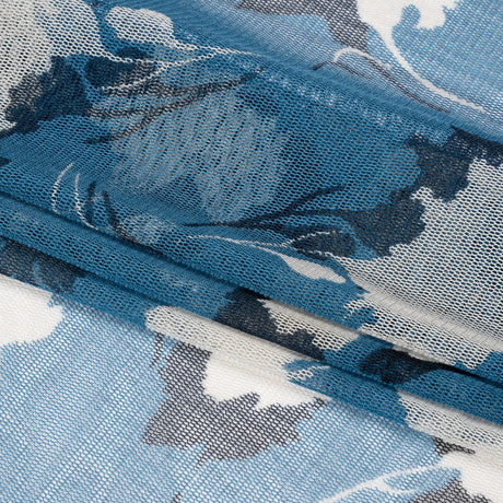 Floral Shadows Silk Tulle - Blue, White and Black