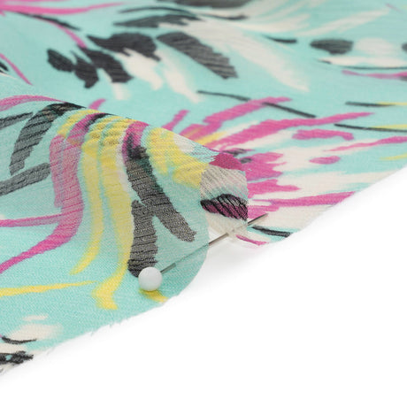Mint, Pink and Yellow Dreamy Daisies Crinkled Silk Chiffon