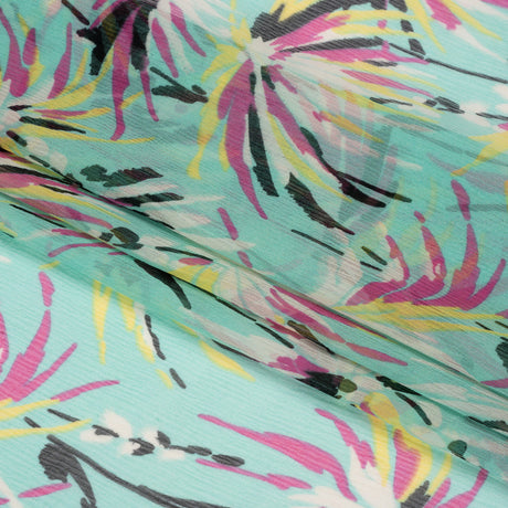 Mint, Pink and Yellow Dreamy Daisies Crinkled Silk Chiffon