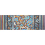 Blue, Orange and Aubergine Floral Stripes Silk Chiffon