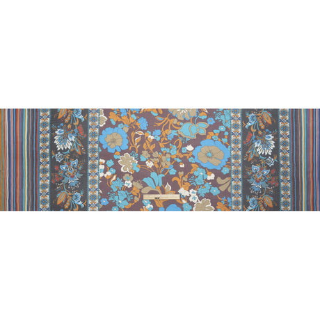 Blue, Orange and Aubergine Floral Stripes Silk Chiffon