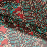 Chocolate, Berry and Turquoise Floral and Geometric Diagonal Stripes Silk Chiffon