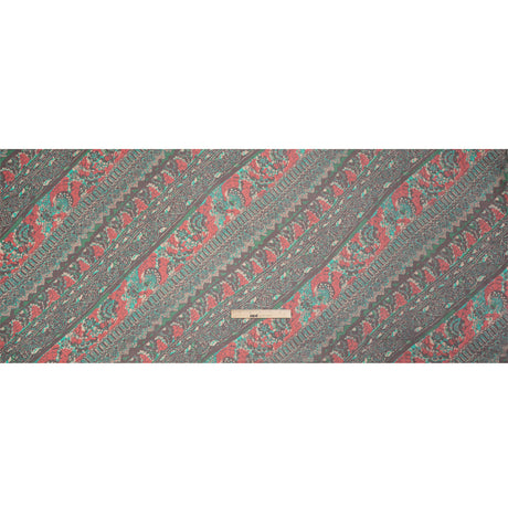 Chocolate, Berry and Turquoise Floral and Geometric Diagonal Stripes Silk Chiffon
