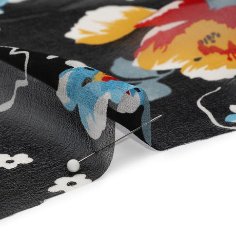Black, Red and Blue Floral Silk Chiffon