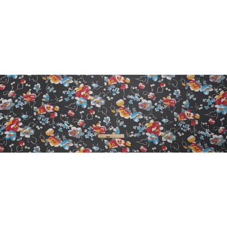 Black, Red and Blue Floral Silk Chiffon