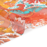 Turquoise, Peach and Orange Ornamental Gardens Crinkled Silk Chiffon