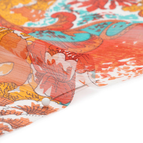 Turquoise, Peach and Orange Ornamental Gardens Crinkled Silk Chiffon