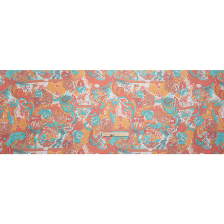Turquoise, Peach and Orange Ornamental Gardens Crinkled Silk Chiffon
