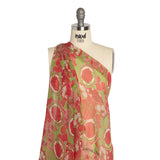 Red and Lime Geometry and Roses Silk Chiffon
