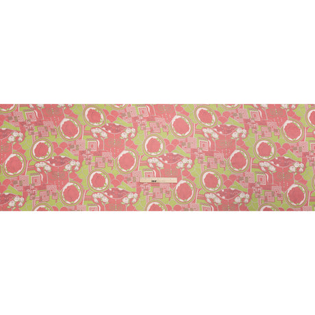 Red and Lime Geometry and Roses Silk Chiffon