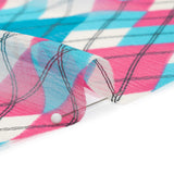 Turquoise, Pink and Cream Argyle Crinkled Silk Chiffon