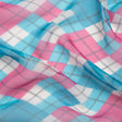 Turquoise, Pink and Cream Argyle Crinkled Silk Chiffon