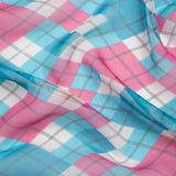 Turquoise, Pink and Cream Argyle Crinkled Silk Chiffon