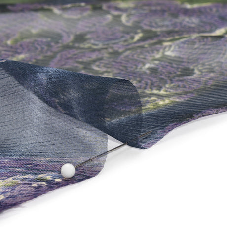 Eggplant, Olive and Plum Decorated Stripes Crinkled Silk Chiffon
