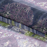 Eggplant, Olive and Plum Decorated Stripes Crinkled Silk Chiffon