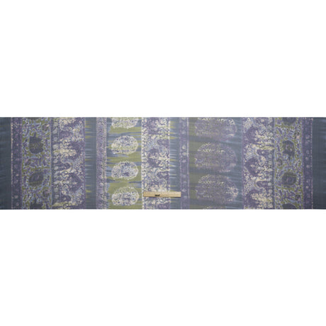 Eggplant, Olive and Plum Decorated Stripes Crinkled Silk Chiffon