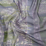 Eggplant, Olive and Plum Decorated Stripes Crinkled Silk Chiffon