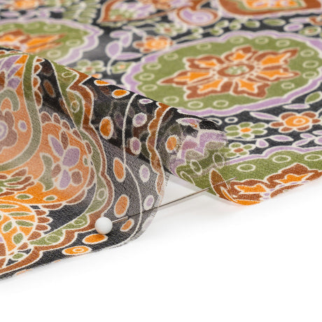 Brown, Green and Orange Floral Silk Chiffon