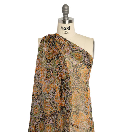 Brown, Green and Orange Floral Silk Chiffon