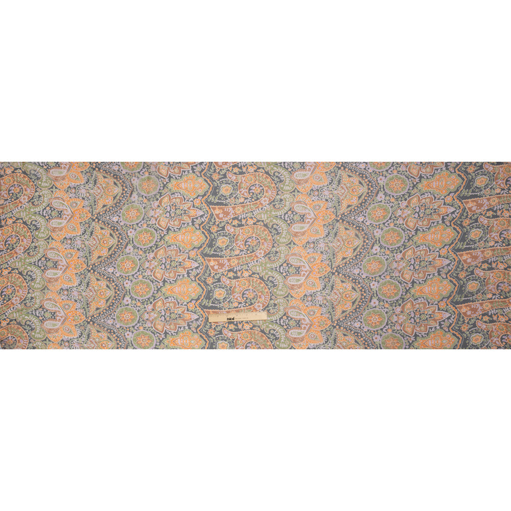 Brown, Green and Orange Floral Silk Chiffon