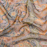 Brown, Green and Orange Floral Silk Chiffon