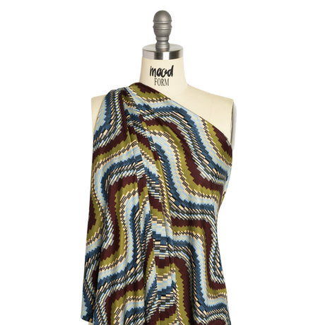 Blue, Olive and Russet Making Waves Silk Jersey