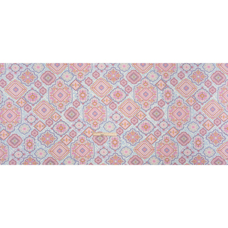 Stretch Polyester Jersey - Pale Pink, Baby Blue, and Golden Yellow Geometric Medallions