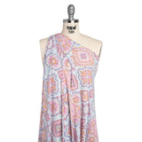 Stretch Polyester Jersey - Pale Pink, Baby Blue, and Golden Yellow Geometric Medallions